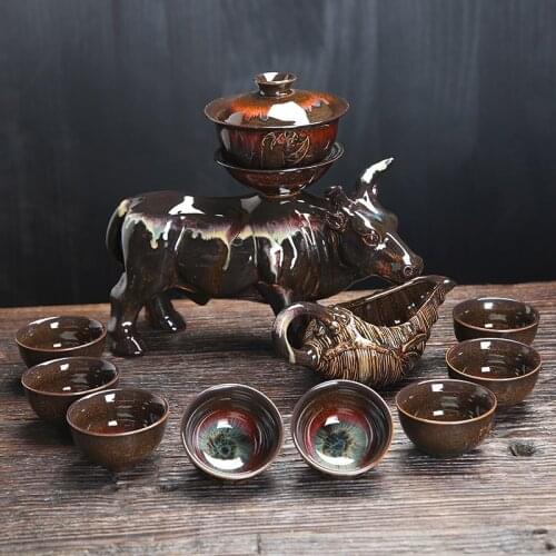 Retro Automatic Tea Sets Rotary Semi Kungfu Chinese Style Tea Set Pure Handmade Office Ceramics Bardak Seti Tea Service EI80TS