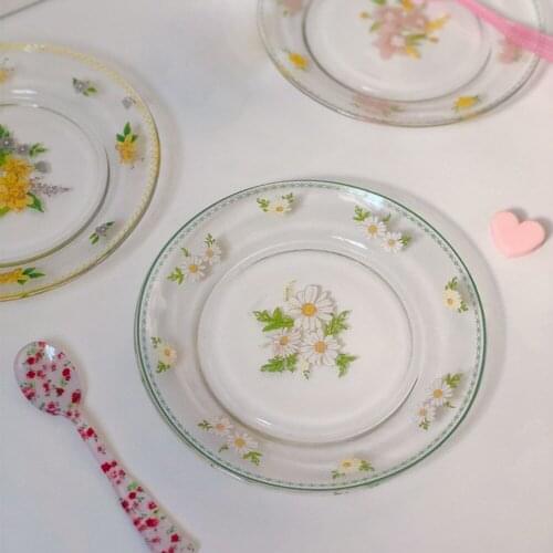 Nordic Small Daisy Glass Plate Retro Japanese Dishes Tableware Dessert Plate Stand For Cake Snack Tray Wedding Dish