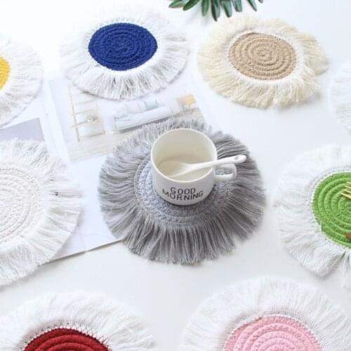 Scandinavian Style Macrame Cup Pad Tablecloth Mat Pure Handmade Cotton Braid Non-slip Tassel Insulation Coaster For Kitchen
