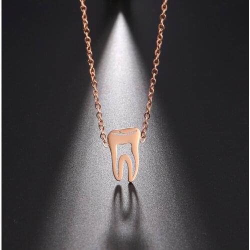 Skyrim Dentist Tooth Pendant Necklace for Women Girls Rose Gold Color Stainless Steel Chain Necklaces Fashion Jewelry Wholesale