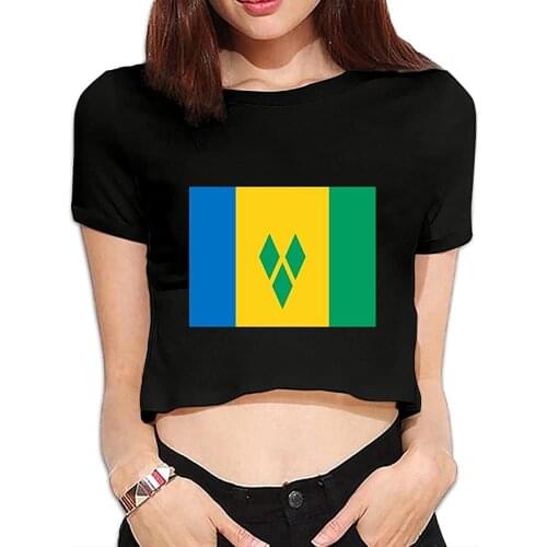 Womens T-shirt Sexy Exposed Navel Tee Saint Vincent And The Grenadines Flag T-Shirt Short-Sleeve Blouse Tops