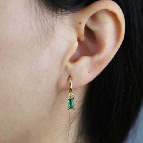 2021 High Quality Real 100% 925 Sterling Silver Baguette Birthstone CZ Earring For Women Cute Lovely Grils Delicate Ear Jewelry