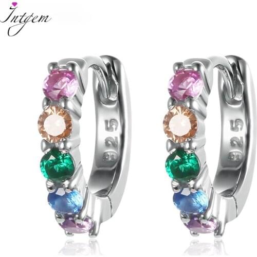 S925 Sterling Silver Hoop Earring Multicolor Zircon Silver Circle Earrings for Women Girl Color Small Ear Hook Jewelry Gifts
