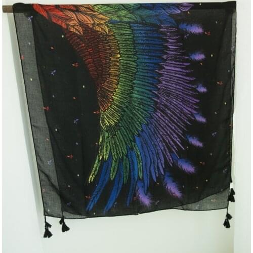 2018 Fashion Cotton Feather Tassel Scarf Shalws Women Wing Print Long Hijab Wrap Muffler 10pcs/Lot Wholesale Free Shipping