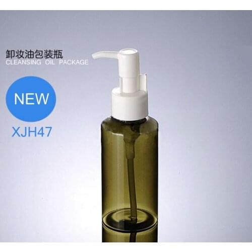300PCS/LOT 100ml Refillable Makeup Oil Cream Treatment Pump Bottle , Amber Green Cosmetic Package Bottles