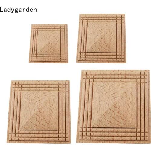 4PCS Wood Applique Onlay Wood Decal Statues Wooden Carved Decor Unpainted Flower Furniture Doors Home Sculptures Living Decor