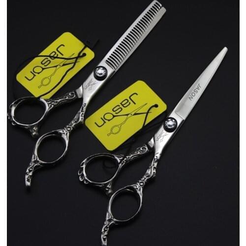 6 inch 17.5cm Brand Jason Hairdressing Scissors JP 440C Diamante Barbers Cutting Scissors Thinning Shears Human Hair Scissors