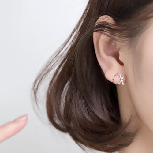925 sterling silver cross earrings without pierced earrings cuffs woman micro pavé small clip earrings cartilage jewelry