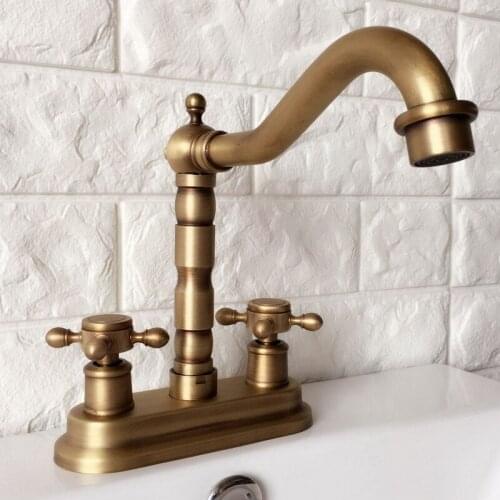 Antique Brass 4" Centerset Bathroom Sink Faucet Swivel Basin Mixer Tap Dual Cross Handles man066