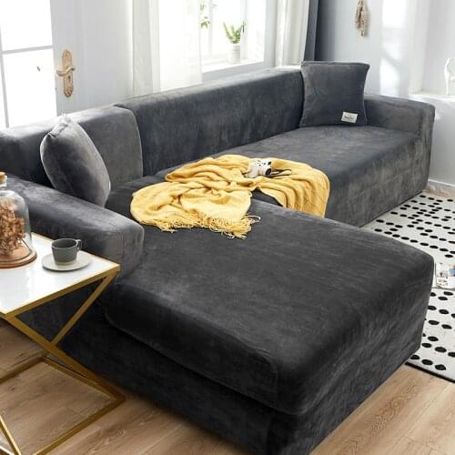 Velvet Plush L Shaped Sofa Cover for Living Room Elastic Couch Slipcover Chaise Longue Corner Sofa Cover Stretch for Winter