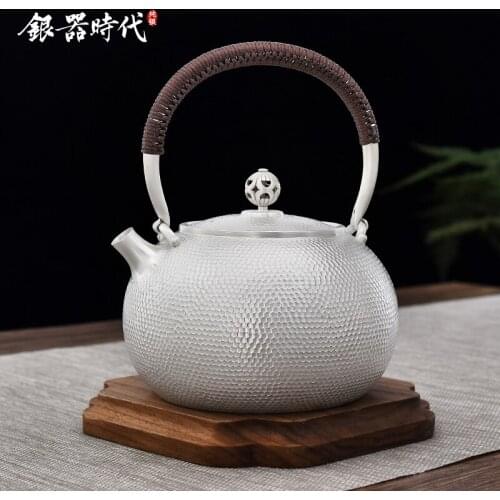 Ag999 Sterling Silver Teapot Hand-Forged Kitchen Utensils Handmade Coffee Tea Pot