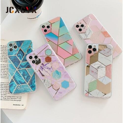 Hot plating marble geometry Glossy soft Phone Case for iphone 11 Pro Max X XS XR 7 8 Plus SE 2020 12 MiNi back cover gift coque