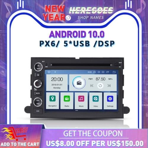 DSP PX6 Android 10 4GB + 64GB Car DVD Player GPS Map WIFI RDS Radio Bluetooth 4. For Ford Fusion Explorer F150 Edge Expedition