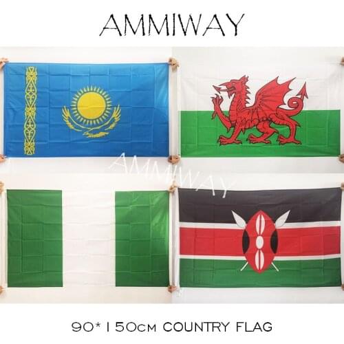 AMMIWAY 90*150cm 3x5 ft Kazakhstan Wales Kenya Nigeria Country National Hanging Flag Polyester Flags and Banners Outdoor In