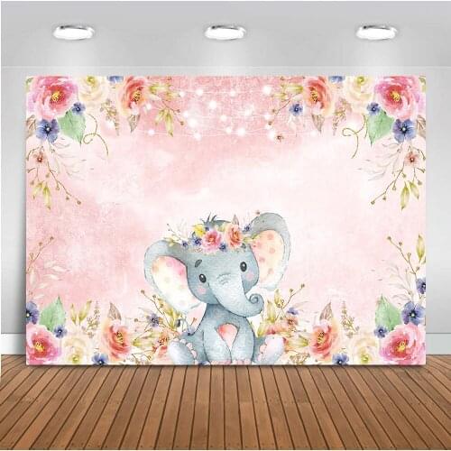 Backdrop for Photography Elephant Party Background for Photo Studio Newborn Baby Shower Backdrops Flower Design 586