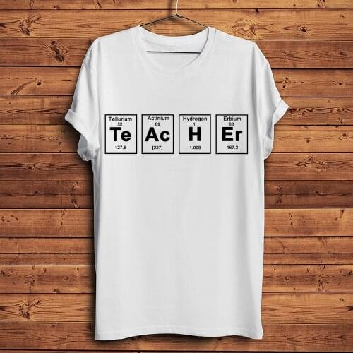 Chemical periodic table of elements design teacher t shirt men summer new white casual homme cool geek t-shirt unisex gift