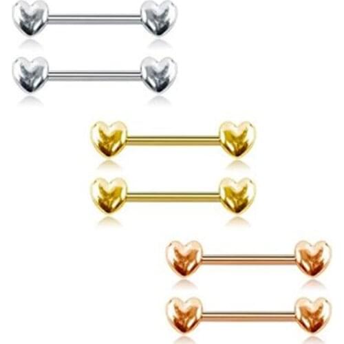 JFORYOU 316L Stainless Steel Nipple Rings Nipplerings Piercing for Women 14G Heart Design Barbell and Shiny Metal Ball Piercing