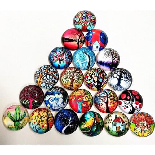 Jiangzimei 20pcs Colorful tree of life, cactus High definition pi Glass cabochon for DIY bracelet Necklace Earrings 20mm