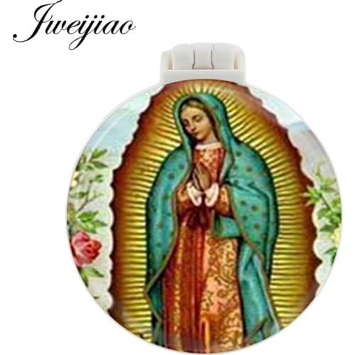 JWEIJIAO Our Lady of Guadalupe Pocket Mirror With Massage Comb Folding Makeup Hand Vanity Travel Purse Mirrors gift for women