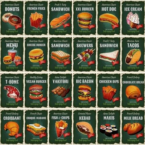 [ Kelly66 ] Food Menu Burger Donuts Makis Ice Cream Best In Town Metal Tin Sign Decor Bar Wall Art Painting 20*30 CM Size LAT-05