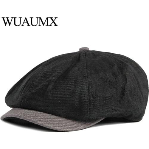 Wuaumx Spring Herringbone Flat Caps Eight blade Cap Octagonal Hats Men Newsboy Caps Painters Hats Cotton Berets bonnet homme