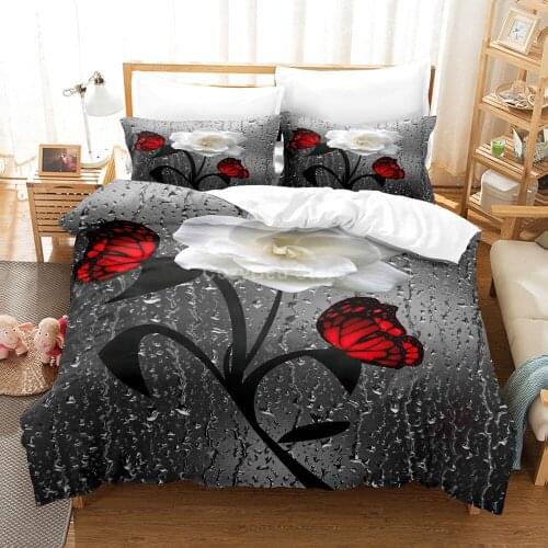 Red White Flower 3d Bedding Set Floral Duvet Cover Sets Comforter Bed Linen Twin Queen King Single Size Room Decor Kids Scenery