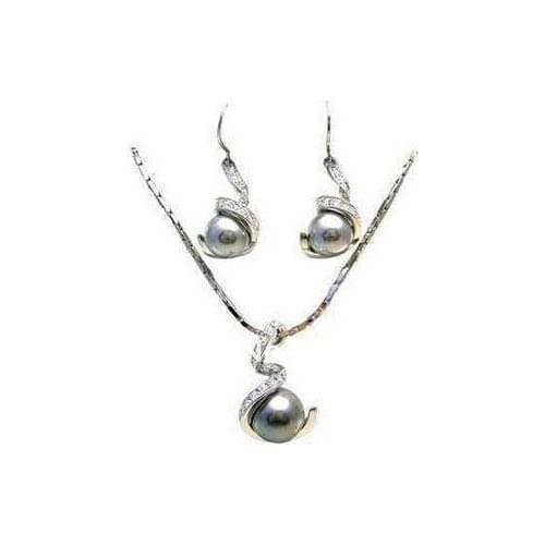 Hot sell beautiful bridal jewelry gray Shell Pearl silver Pendant Necklace Earring Sets