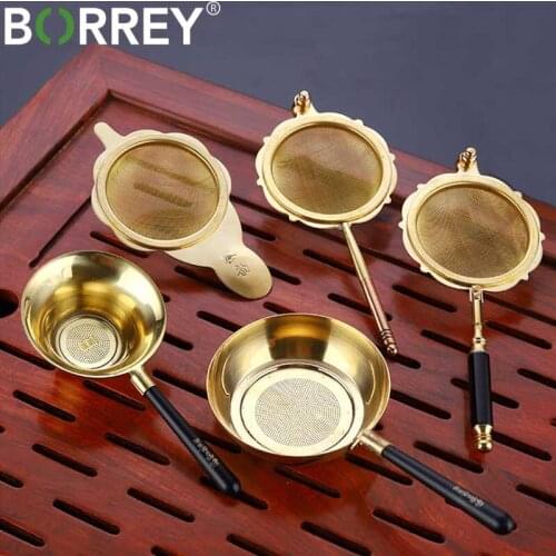 BORREY Copper Tea Infuser Reusable Coffee Filter Kung Fu Tea Set Copper Strainers Mug Infuser With Handle Teaware Accessories