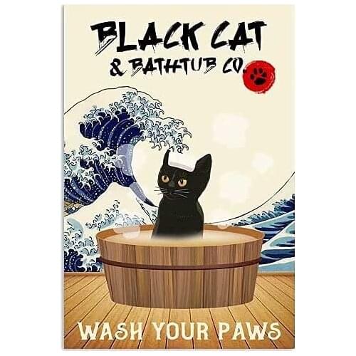 Black Cat Metal Tin Signs Bathtub Co. Wash Your Paws Print Poster Home Art Wall Decor Plaque Farm Man Cave Bathroom Bedroom
