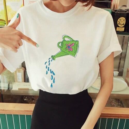 Fashion New Summer kettle Cartoon Print T Shirt Lady T-shirt Leisure Simple White Round Neck Short Sleeve tee shirt femme Mujer