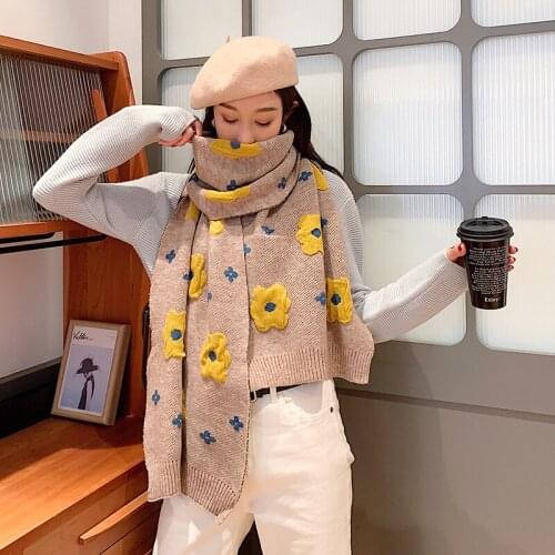 KOI LEAPING Autumn and winter new warm scarf women fashion wild knitted wool thickened double student bib shawl