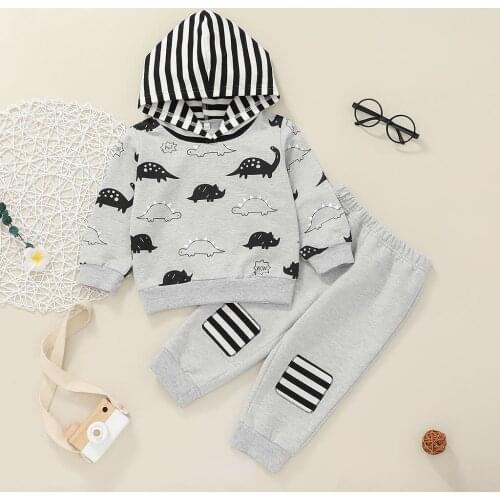 Autumn Winter Toddler Dinosaur Hoodie Striped Pants Baby Boy Clothes Set Newborn Infant Suit Cartoon Sweatshirts bebes Outfit