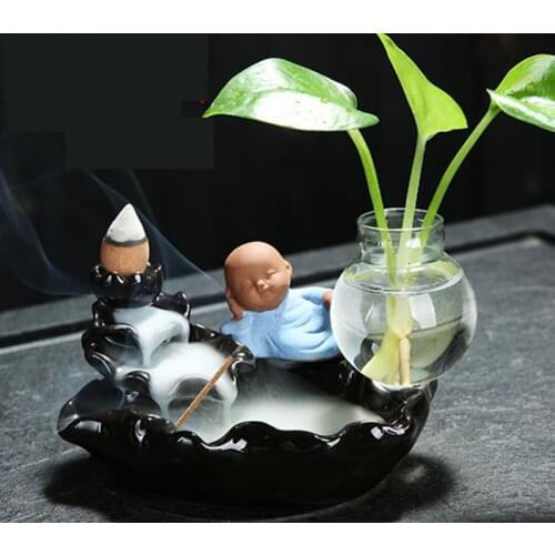 Lovely monk Backflow Incense Burner Vase Aromatherapy Stove Ceramic ,Bedroom,Home Decorations,Yoga,teahouse,office,temple,Zen