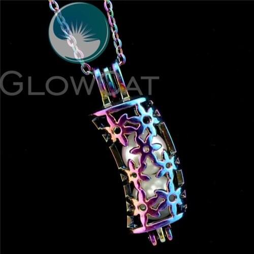 R-C212 Rainbow Colors Flower Tube Beads Cage Pendant Perfume Diffuser Aromatherapy Pearl Cage Locket Necklace
