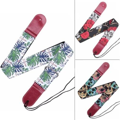 Adjustable 3 Colors Optional Printing Leather Head Guitar Strap with Artsy Pattern for Acoustic Electric Bass Guitar
