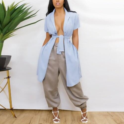 Womens Shirt Solid Color Single-breasted Short Sleeve Bandage Backless Shirt Female Streetwear Loose Summer New