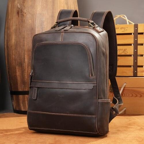 MAHEU Leather Backpack Vintage Style Genuine Leather Male Backpack Big Capacity Travel Bag Male Computer Bag Drop Shipping Bag