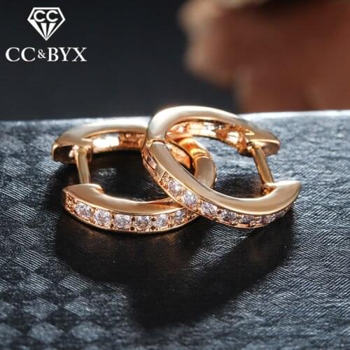 Rose Gold Color Circle Hoop Earrings For Women Cubic Zirconia CC Earrings Crystal Jewelry Fashion Bijoux Wholesale E052