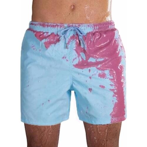 Mens Beach Shorts Change Color Quick Dry Summer Beach Pant Running Swimming Large Size Temperature Discoloration Male Trunks Boy