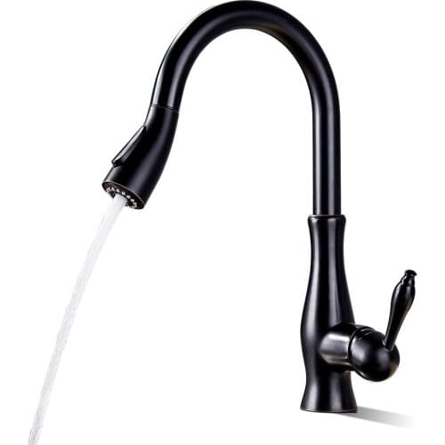 Black Chrome Kitchen Faucets Solid Brass Hot And Cold Water Mixer Tap Goose Mouth Faucet Pull Out Faucets Hand Brush Faucets