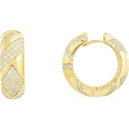 SOELLE New Solid 925 Sterling Silver Yellow Gold Color Geometric Patterns Tribal Hoop Earrings Paved Zirconia Women Mana Jewelry