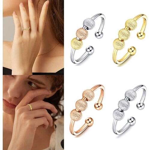 Single Coil Spiral Fidget Ring Beads Rotate Freely Anti Stress Anxiety Ring Toy For Girl Women Ring Accessories