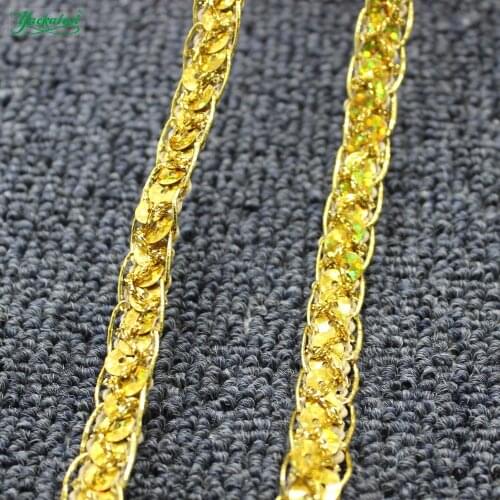 YACKALASI 13 Yds Gold Braided Band Lace Sequined Trims Crochet Scalloped Cosplay Costumes Appliqued Sewing Apparel Ribbon 1.2CM