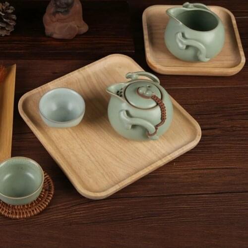 Japanese Square Rubber Wood Pan Plate Fruit Dishes Saucer Tea Dessert Dinner Bread Wood Food Plate Tray