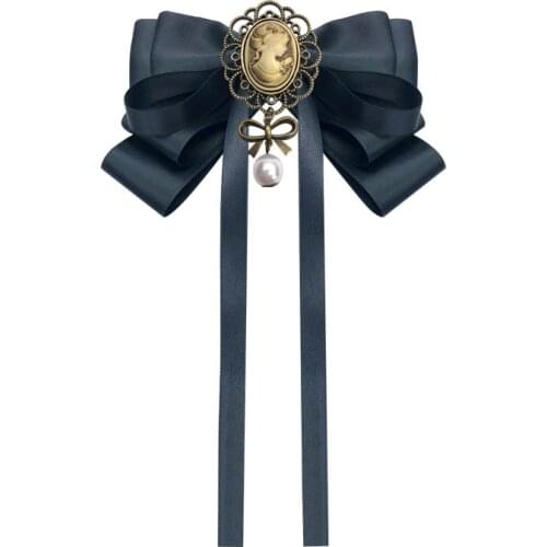 Free Shipping New fashion woman female British College Bow Tie Court Retro Beauty Head Brooch Antique Fabric Pin Shirt Women
