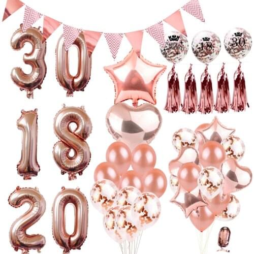 ZLJQ 10P 70th Birthday Decorations Party Supplies Rose Gold Number Mylar Balloon Latex Confetti Balloon Happy Birthday Decor