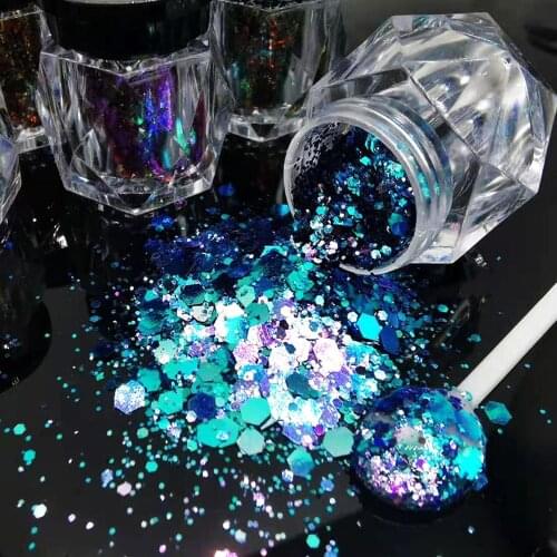 1 Bottle Nail Holographic Glitter Flakes Mixed-Size Laser Pink/Purple/Red Chameleon Sequins Nail Art Shiny Chunky Glitter Te#68