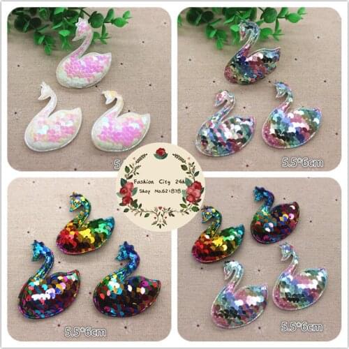 10pcs 5.5*6cm Glitter Paillette Goose Padded Patches Appliques For Clothes Sewing Supplies DIY Craft Decoration