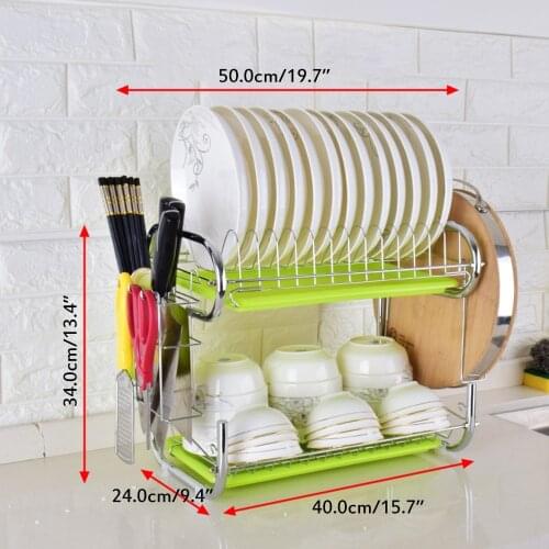 2 Tier Dish Rack Shelf 2-Tier Chrome Stainless Stand For Dishes Drying Dishwashers Kitchen Storage Organizer