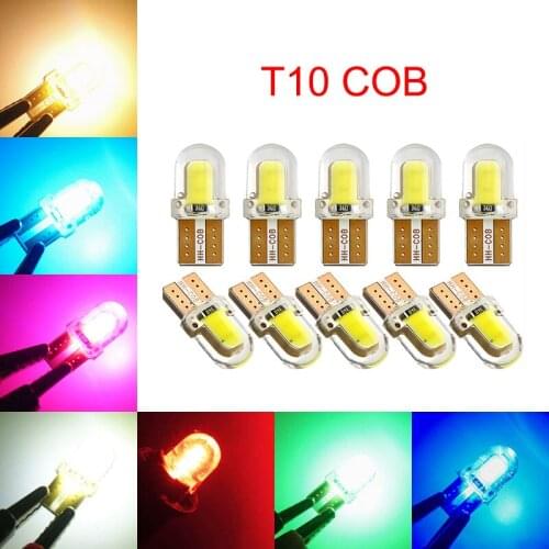 20Pcs T10 168 194 W5W COB 4 Chips Silicone LED Car Bulbs For Clearance Lamps License Plate Lights 12V